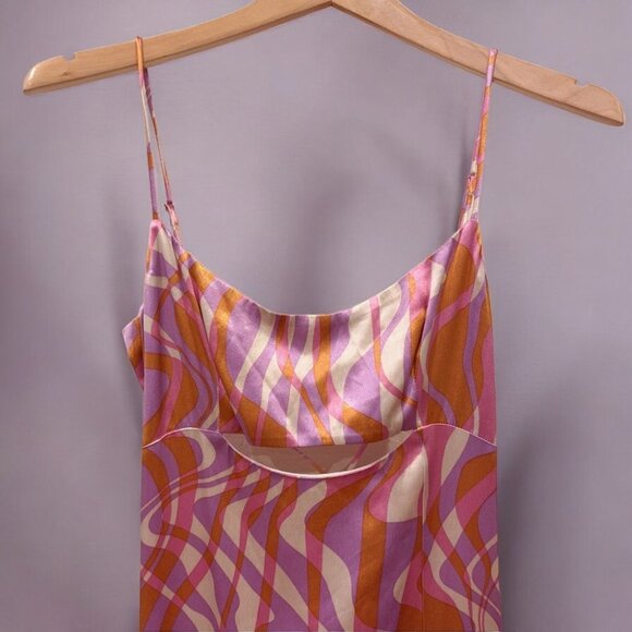 NWT ASTR Chelsi Midi Satin Dress in Purple Pink Rust - Picture 5 of 5